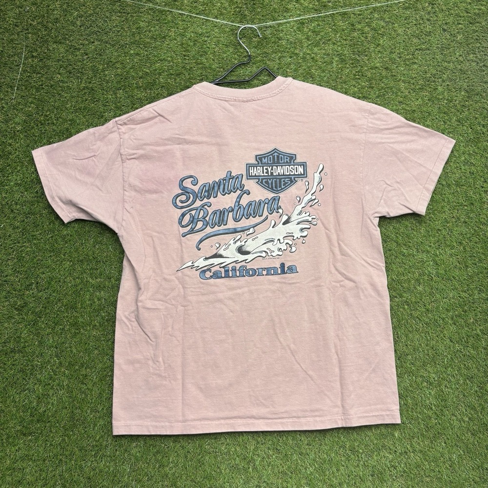 Harley Davidson Shirt Mens XL Short Sleeve Santa Barbara California Pink 1995
